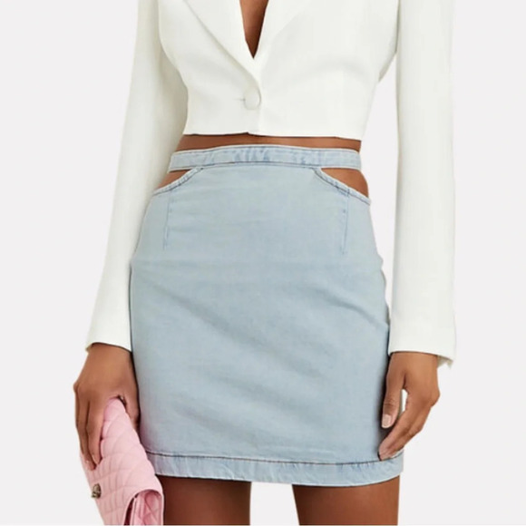 WeWoreWhat Denim Mini Skirt - NWT Cut Out Indigo Comfort Skirt Size Small - Picture 1 of 4
